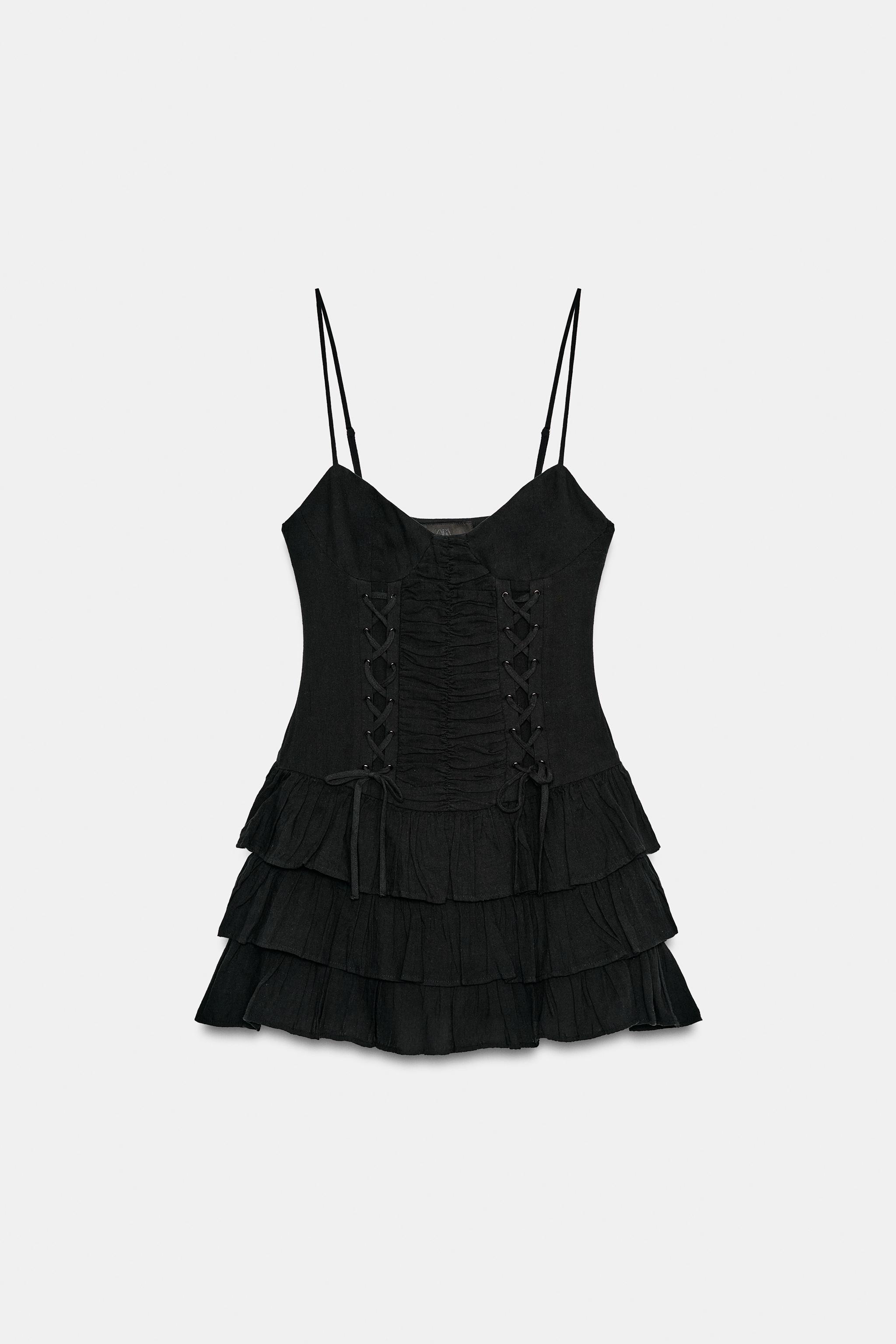 LACE-UP RUFFLE MINI DRESS